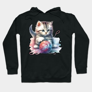 Kitten Playing Wool Yarn Hoodie